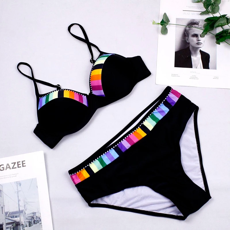 

Qeils Sexy 2021 Black Bikini Set Swimwear Women Print Swimsuit Push Up Polka Dots Plus Size Bathing Suit Beachwear Biquini 3XL