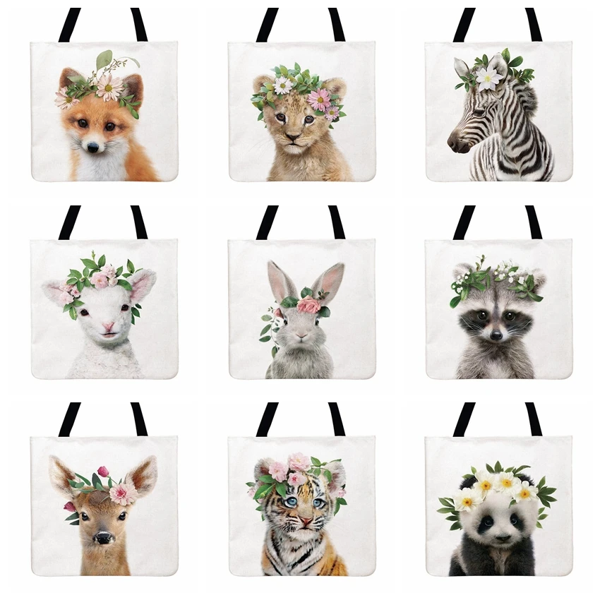 

Женская сумка-тоут с принтом животных, Повседневная многоразовая пляжная сумка через плечо с принтом скандинавских животных