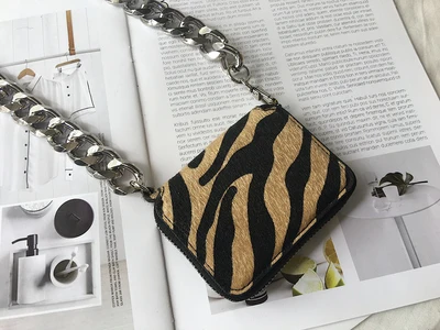 Zebra brown Модная дизайнерская черно-белая мини-сумка на плечо с серебряной цепочкой, женская сумка через плечо, женская сумка с клапаном - Цвет: Zebra brown