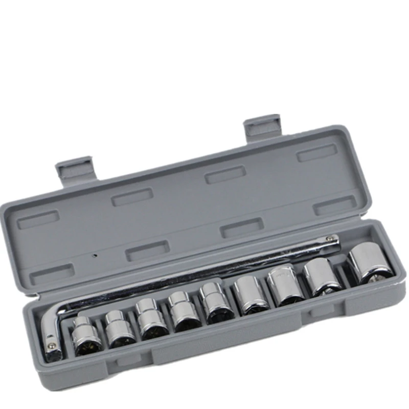 10pc Car Repair Socket Wrench Set 22 cm Spanner with 9 PC 8-24mm Metric Socket Wrench In Box
