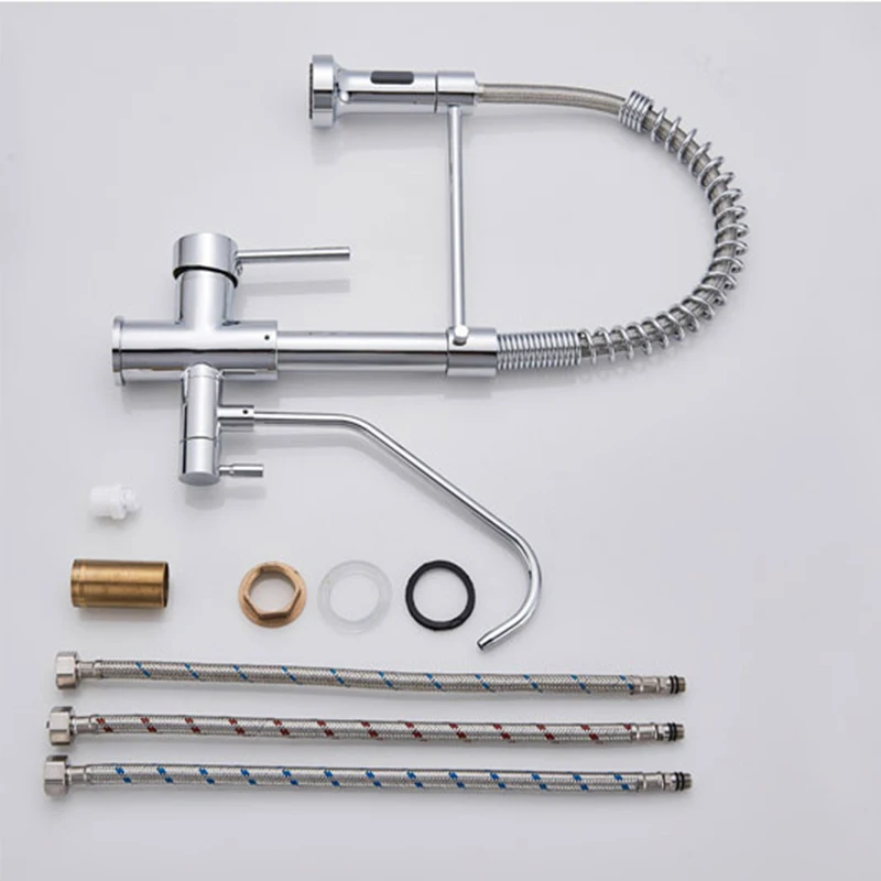 

Modern Chrome Kitchen Faucet Rotatble Filter Pure Water Device Hot And Cold Water Mixer Spring Kitchen Tap Deck Installation