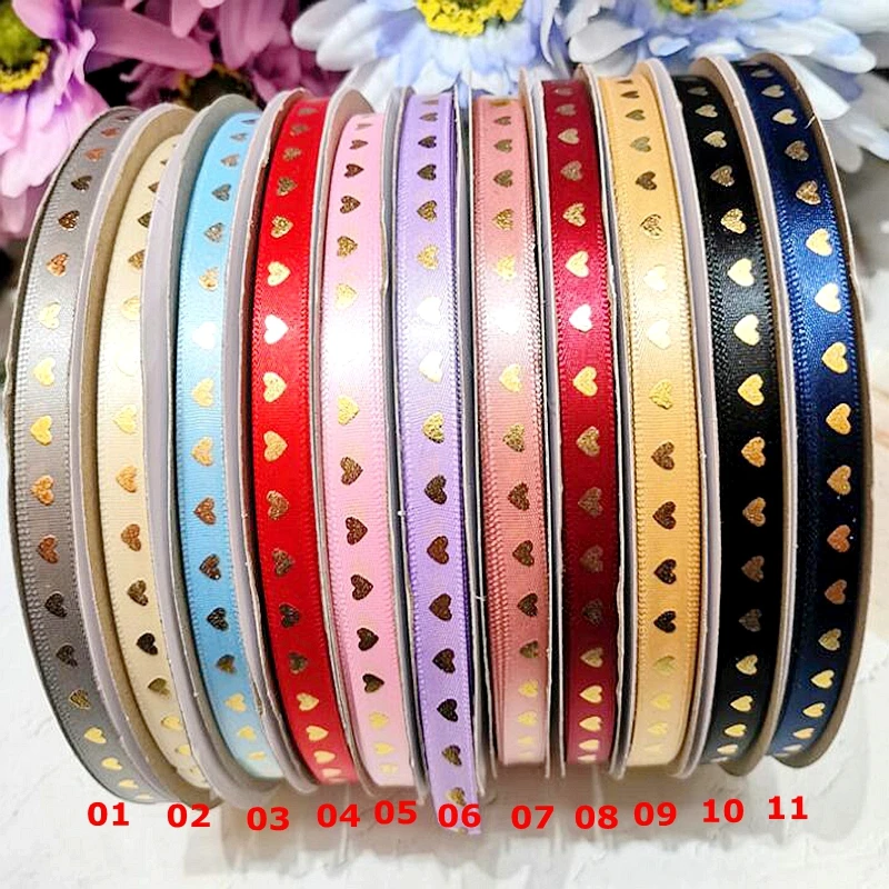 5 ярдов 1 см 11 цветов Горячее тиснение печать Сердце атласные ленты DIY Подарочная