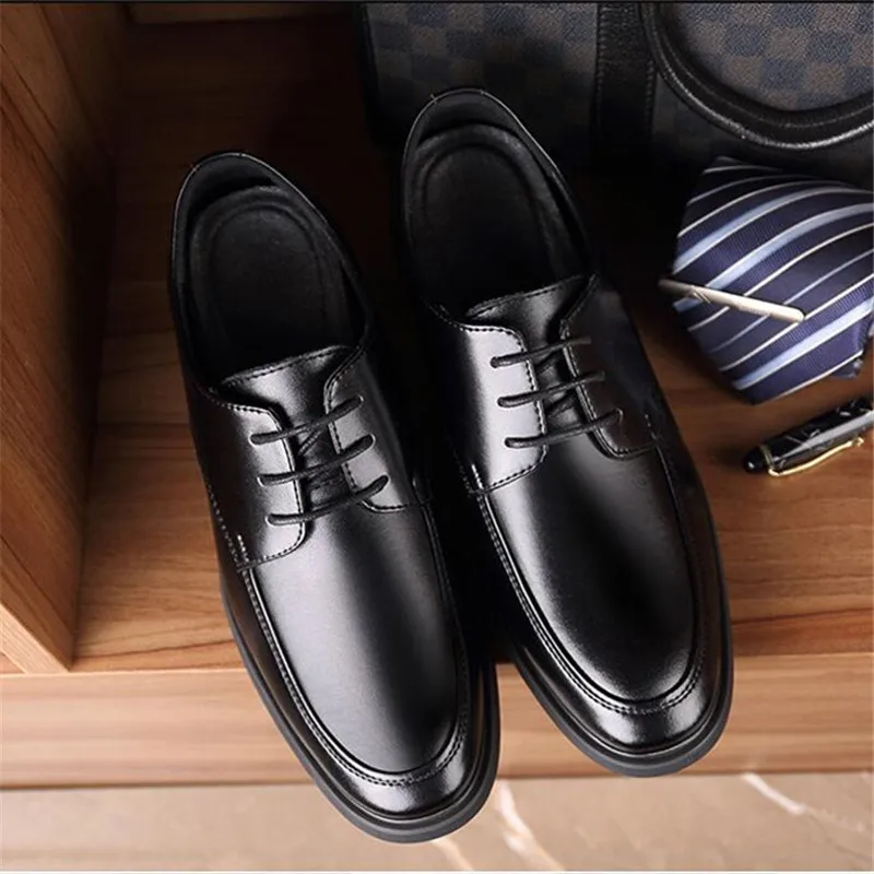 Hidden Heel 6cm Black Formal Shoes Men Genuine Leather Oxford Shoes Mens Dress Party Shoes Man Lace Up New Elegant Business Shoe