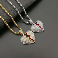 funmode hip hop link chain gold color broken heart design pendant necklace for women men jewelry accessories bijoux fn135