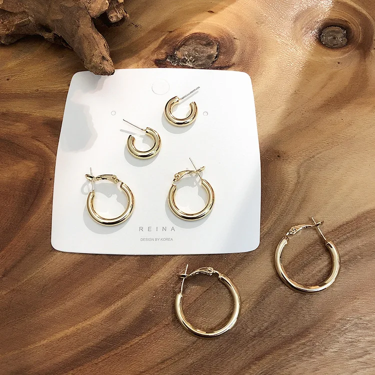 AOMU 2020 New S925 Geometric Minimalism Round Gold Color Silver Metal Simple Small Hoop Earrings for Women Party Jewelry | Украшения и