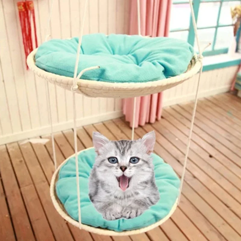 Двухслойный гамак для кошек удобная подвесная соломенная подушка котят