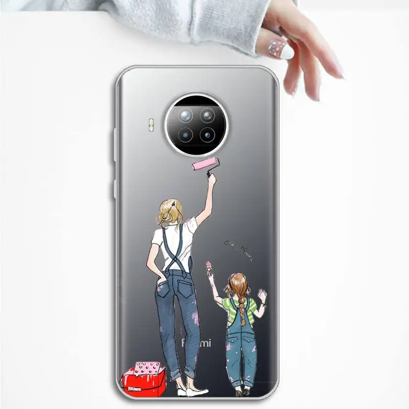 

girl Queen Mom and baby Phone Case Transparent Clear for Xiaomi Redmi note 10 t 8 9 pro lite 11