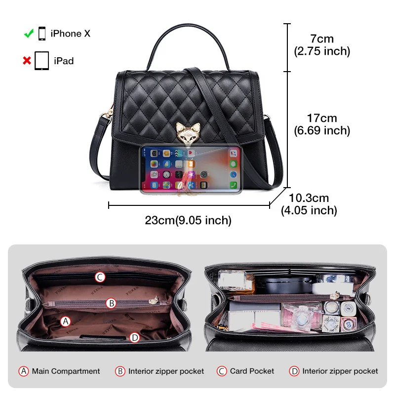 FOXER женская кожаная сумка через плечо из воловьей кожи клетчатые сумки с