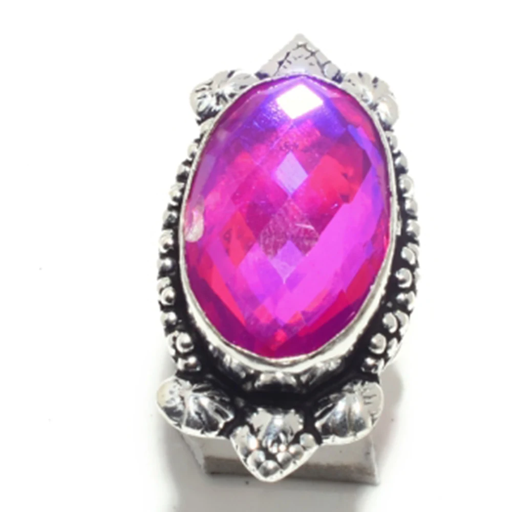 Кольцо с розовым топазом серебряное покрытие поверх меди ювелирные изделия