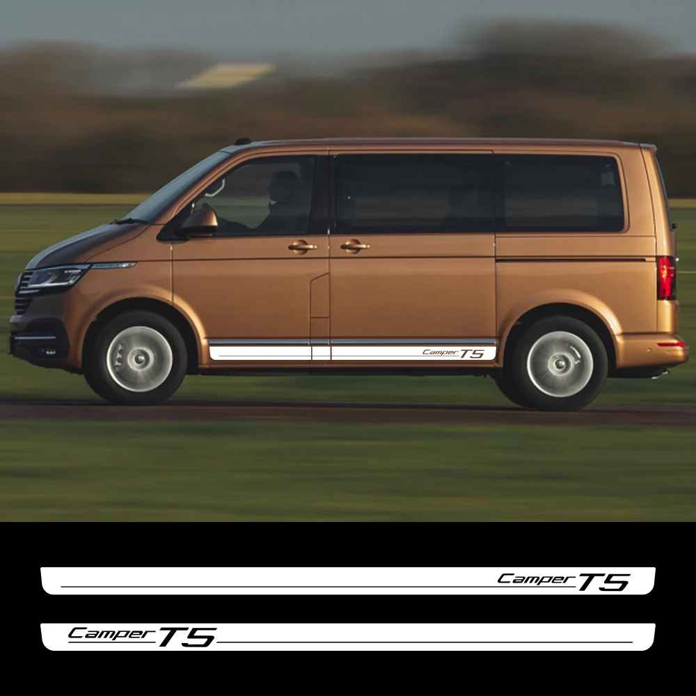 

2PCS Stripes Graphics Vinyl Decals Car Body Side Skirt Stickers for VW Transporter Camper T5 Volkswagen Auto Decor Accessories