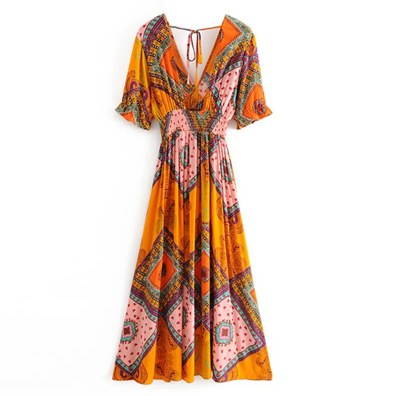 

Женское Повседневное платье макси с коротким рукавом и принтом