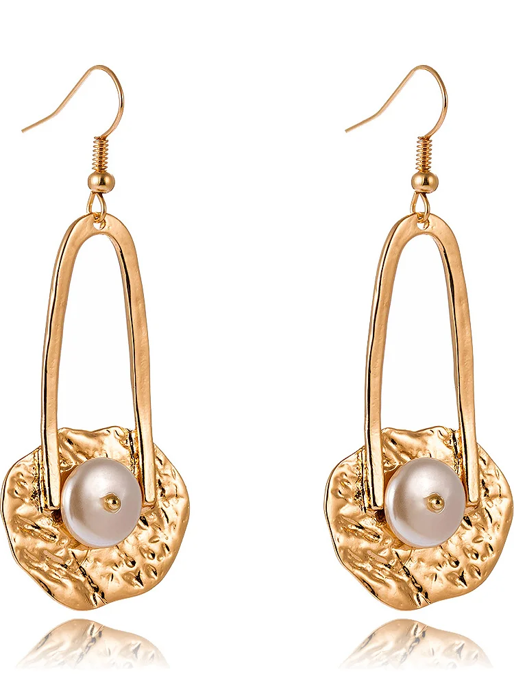 Серьги-гвоздики с металлической кисточкой и жемчугом | Украшения аксессуары