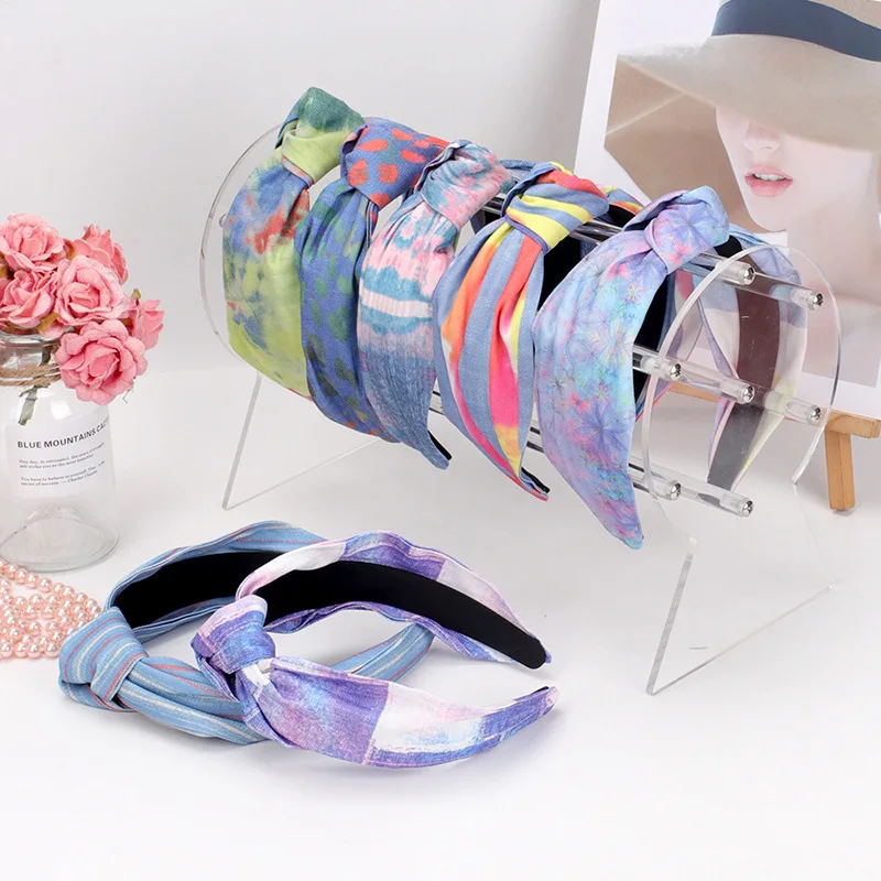 

Fabric Print Denim Knot Hairbands For Women Headband Korea Hair Accessories Girls Hair Band Bow Crown Headbands Head Wrap
