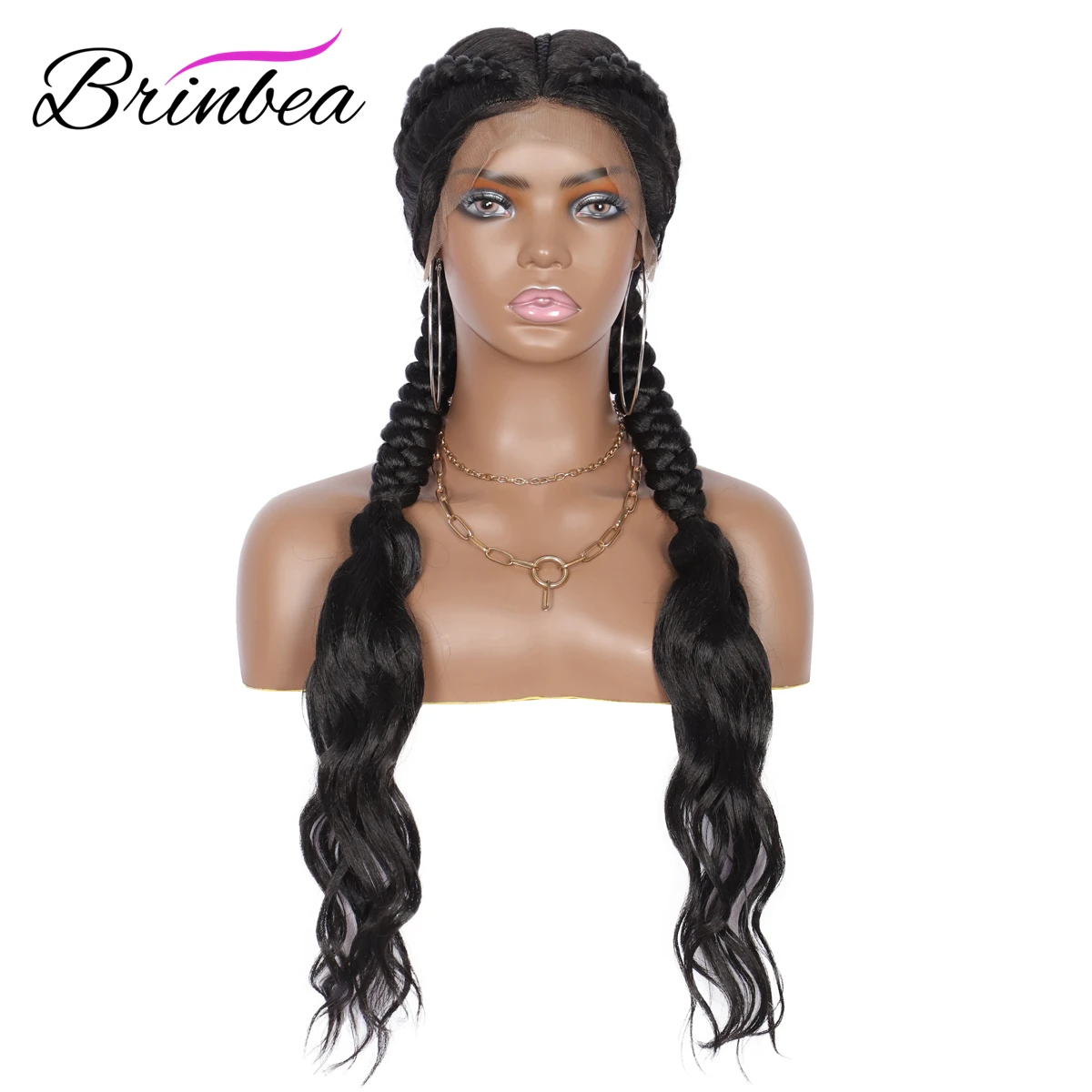 

Brinbea 29' Inches Synthetic Lace Front Wigs With Baby Hair Box Braided Lace Wigs Dutch Twins Braids Wigs for Black Women