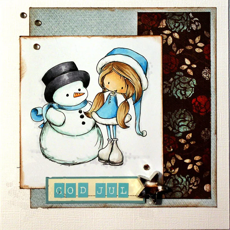 JC прозрачные резиновые штампы для скрапбукинга Снеговик девочка