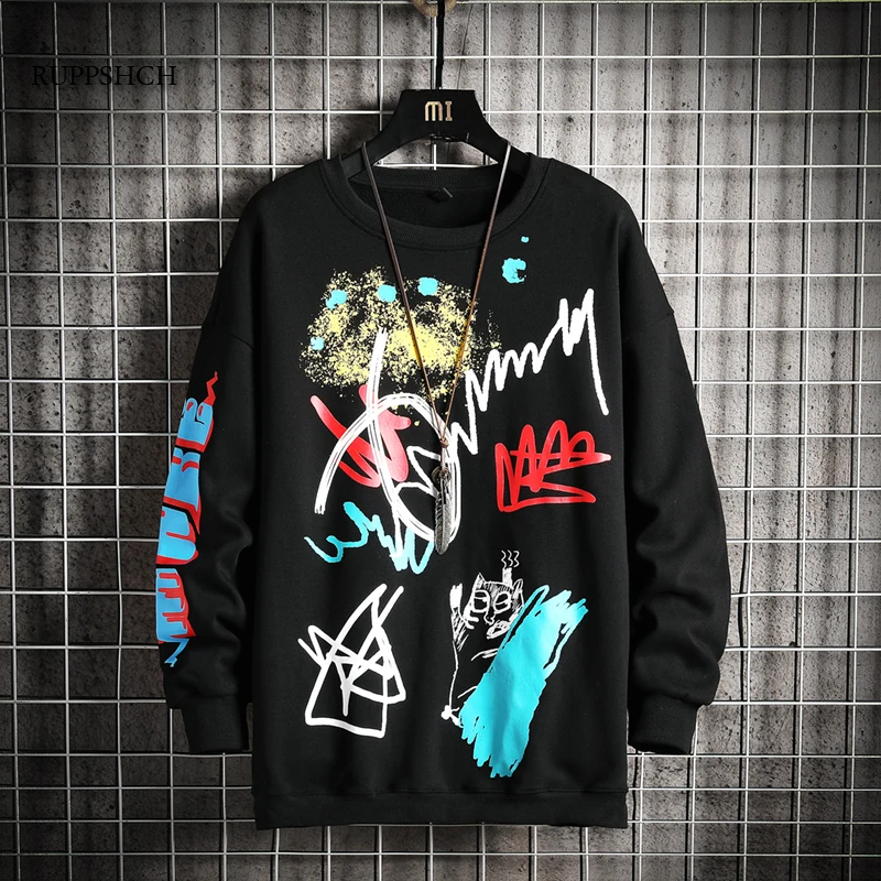 

Autumn Men Sweatshirt Casual Hip-Hop Harajuku Streetwear Oversized Men Fashion Personality Letter Printed Hoodie Graffiti Top