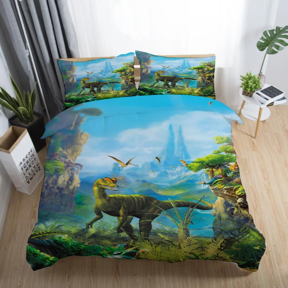 Cartoon Vivid Dinosaur 3D Printed Bedding Set Kids Boys Teens Duvet Covers Pillowcases Comforter Bedclothes Bed Linen(NO sheet) | Дом и сад