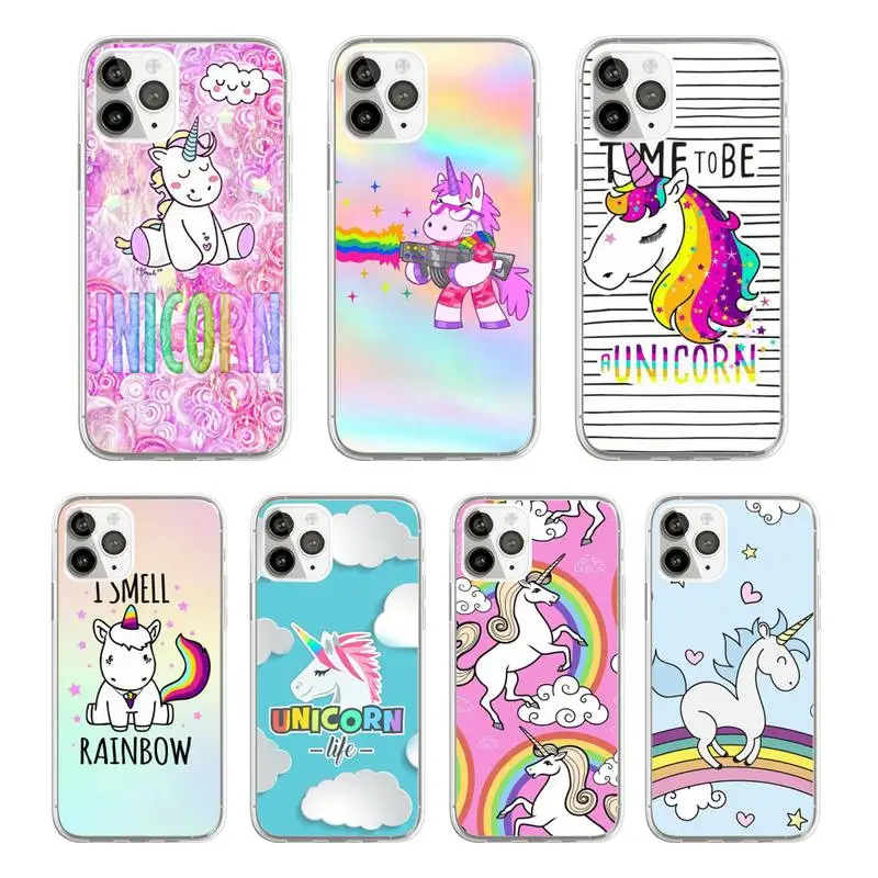 

Rainbow Unicorn cute animal Phone Case Transparent soft For iphone 12 11 13 7 8 6 s plus x xs xr pro max mini