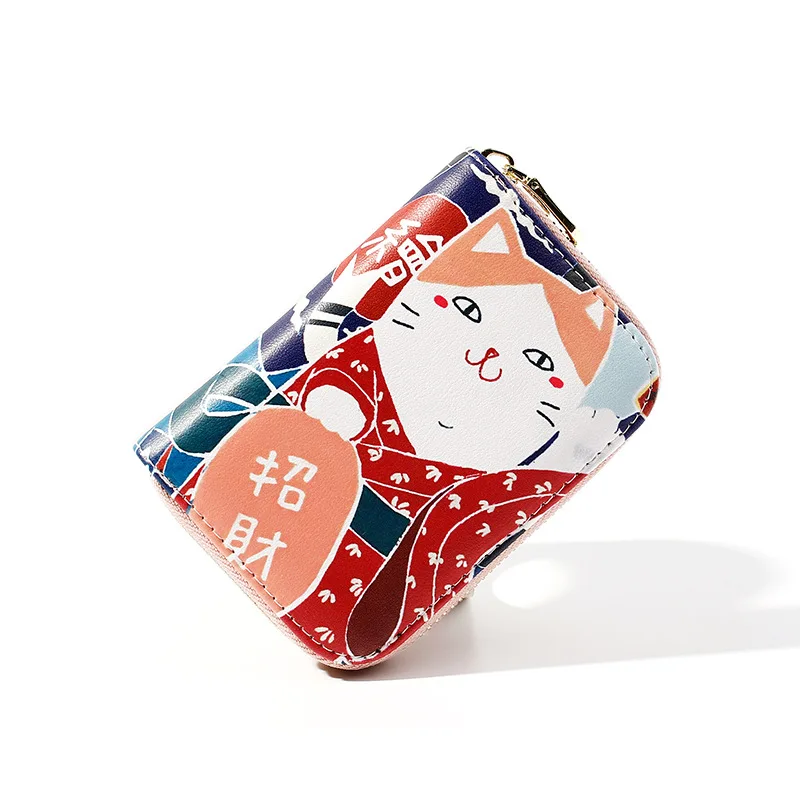 Милый Для женщин с мультяшным котом держатель для карт женский кожаный бумажник