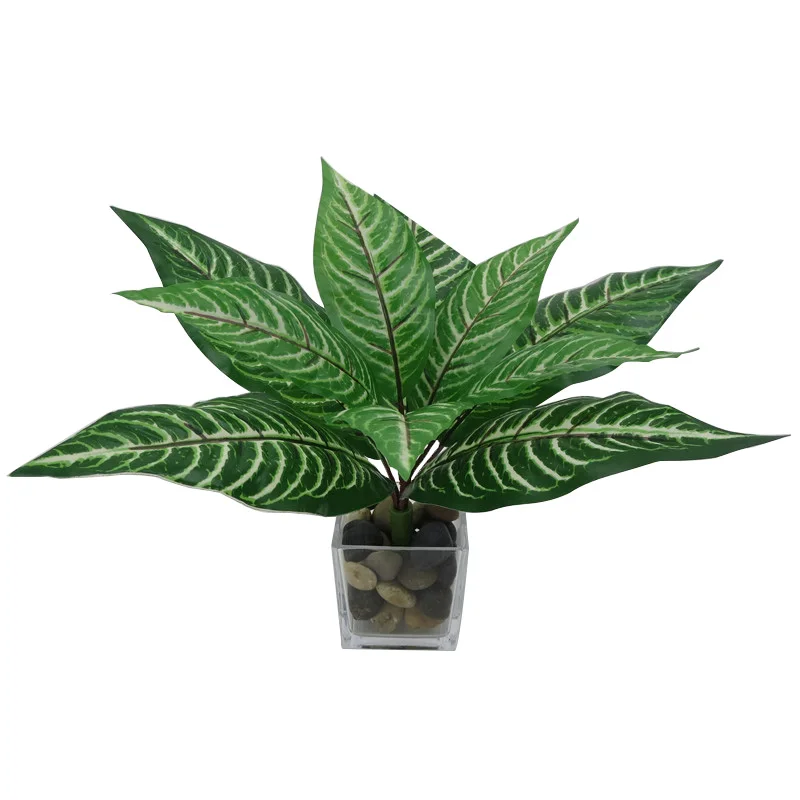 

New Simulation Green Leaf Plant 10 Head Plastic Peacock Leaf Artificial Plant Fake Flower Bunch Leaf Home Wedding Decoration