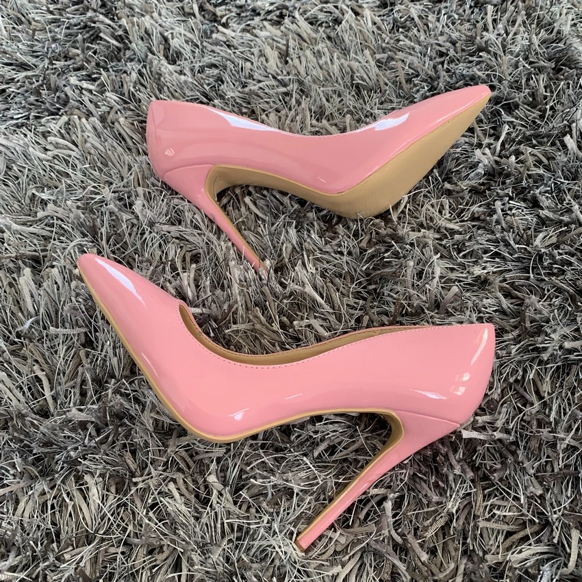 Женские туфли лодочки из лакированной кожи с острым носком на высоком каблуке 12