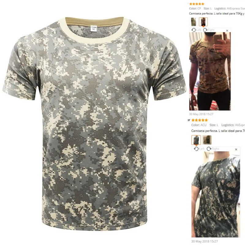 Для мужчин футболка военные камуфляж Повседневное тактический бой футболки с