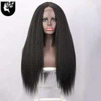 synthtic hair wig yaki kinky straight womens wig long black natural cosplay wig middle part 30 inches yourbeauti
