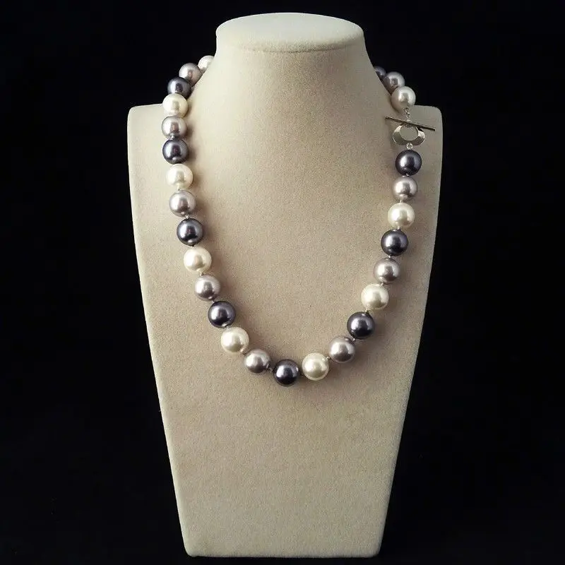 

Rare Huge 12mm Genuine South Sea Black and White Shell Pearl Necklace Heart Clasp 18''
