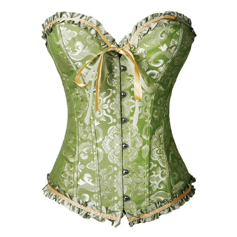 

High-Grade Overbust Corset Top Blue Sexy Lace Plus Size Erotic Buttons Floral Women Bustier Corset Lingerie Brocade