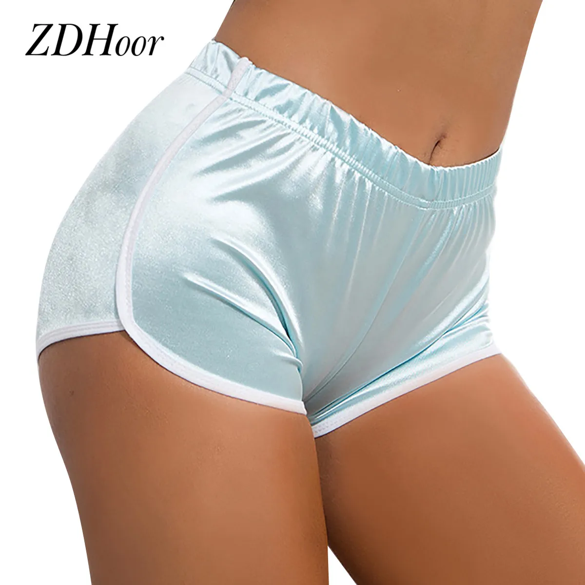 

Летние Новые популярные шорты, женские гладкие шелковистые с высокой талией, белые Обрезанные Шорты, повседневные спортивные тренировочны...