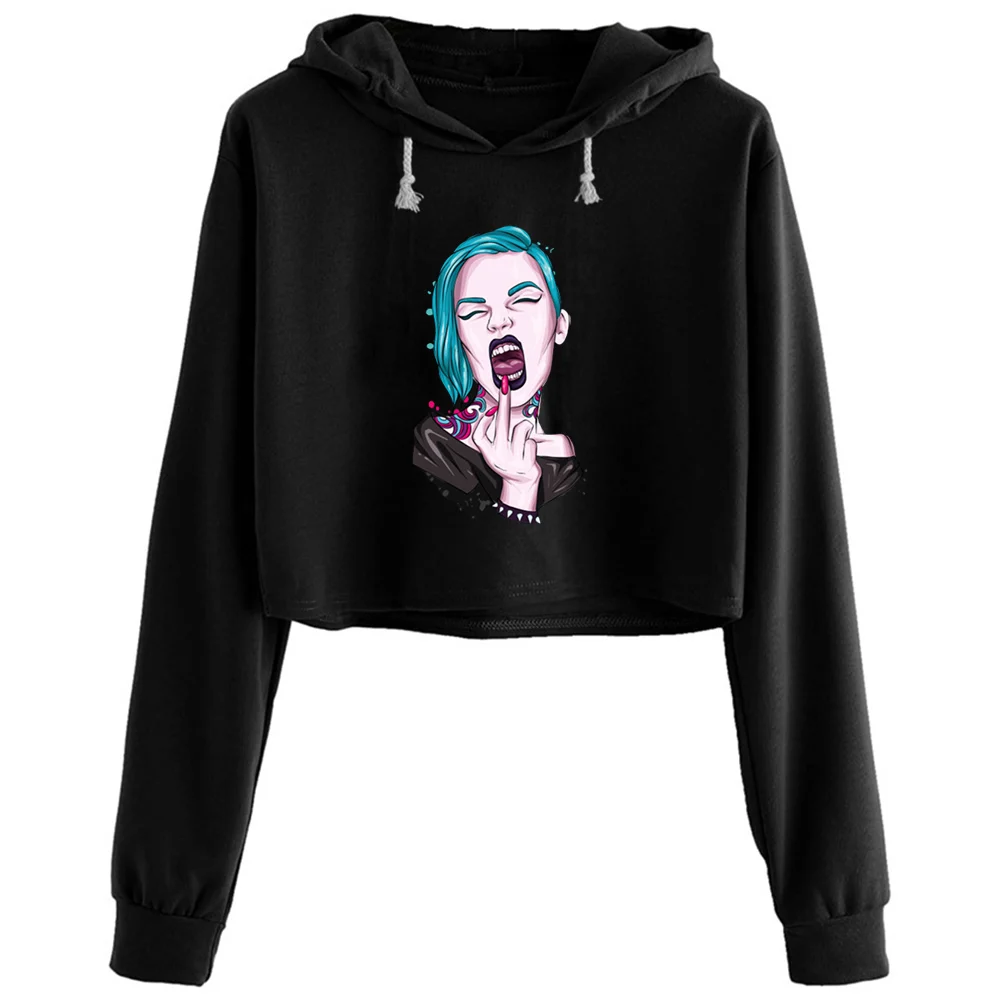 

Bad Girl Crop Hoodies Women Kawaii Goth Grunge Harajuku Pullover For Girls