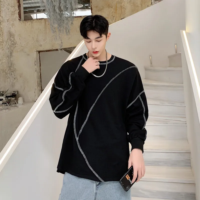 Мужской Повседневный пуловер в полоску свободная толстовка стиле хип хоп на