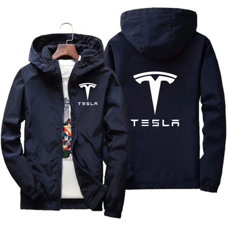 

Men's Tesla Young Hooded Jacket Hip hop Style Outdoor Spring Autumn Zipper Thin Jacket 6XL 7XL