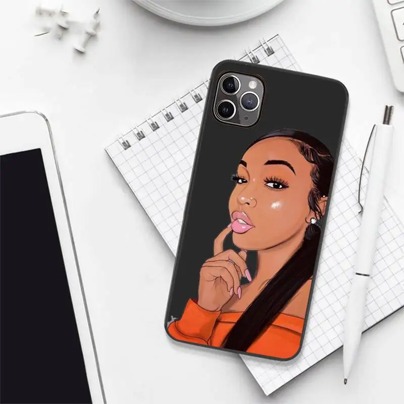 

Melanin Poppin African Black Girl Phone Case Candy Color for iPhone 6 7 8 11 12 s mini pro X XS XR MAX Plus protective shell