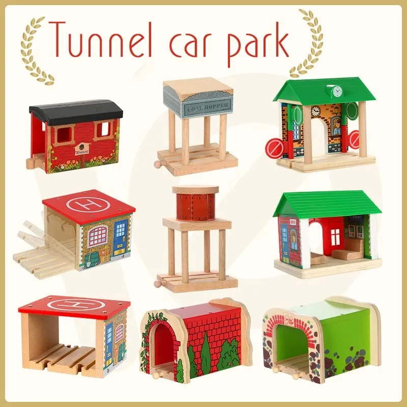 Деревянный поезд части дорожек совместимы трек сцена детские игрушки подарки