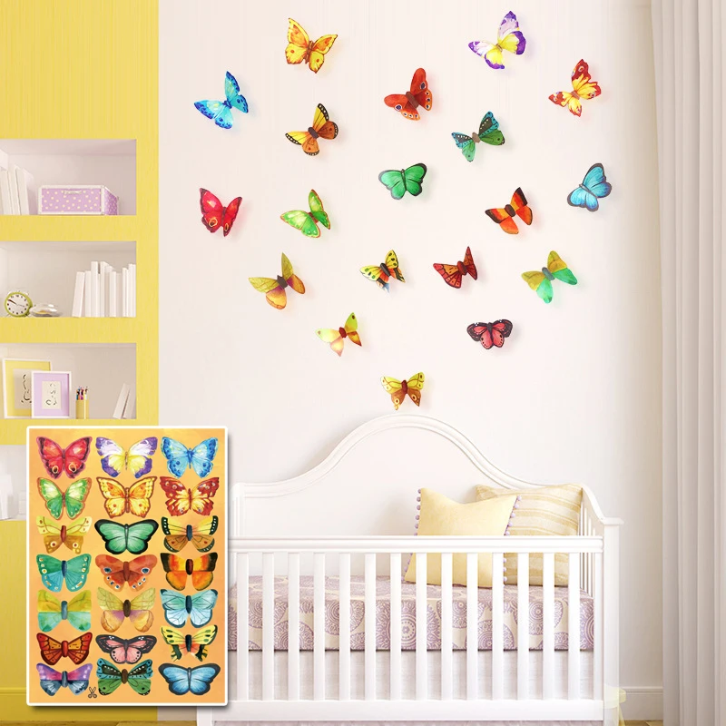 

3D Butterflies Wall Stickers Wall Sticker On The Wall Home Living Room Butterflies For Child Girl Bedroom Decor Fridge Stickers