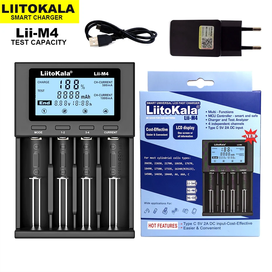 Новинка 2020 зарядное устройство LiitoKala Lii M4 18650 универсальное умное с ЖК дисплеем
