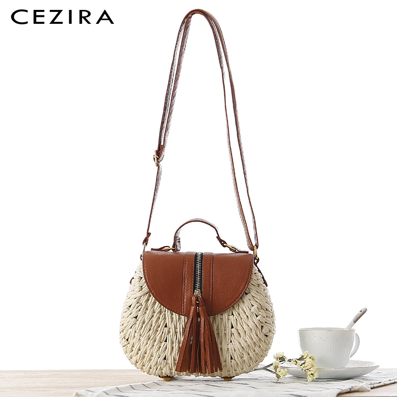 CEZIRA маленькая летняя Соломенная Сумка-седло вязаная женская сумка тканая