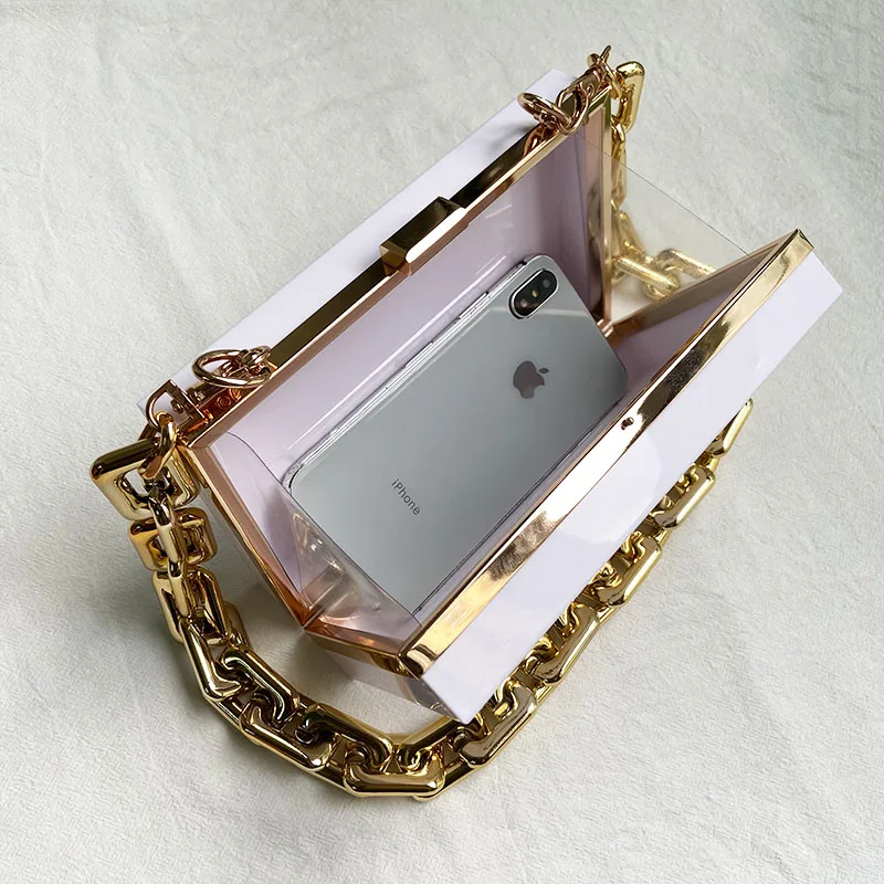 Индивидуальный акриловый клатч в золотой оправе кошелек с монограммой для