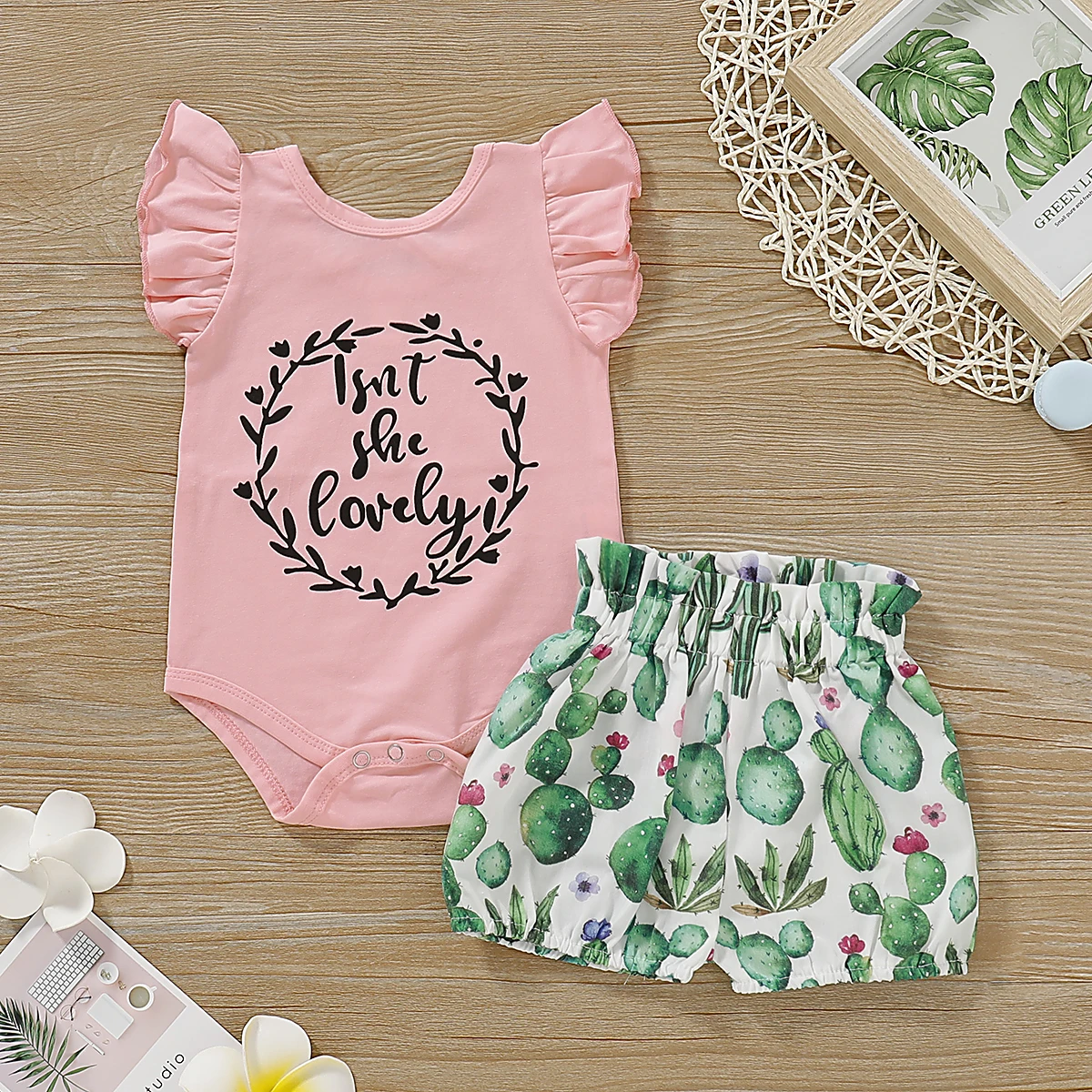 PatPat 2020 новый летний комбинезон с рукавами воланами и шорты принтом кактуса