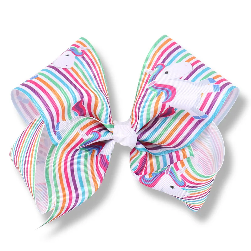 8 &quotВечерние бант зажим для волос большой Радуга Единорог корсажная лента с