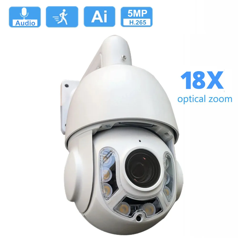 

HD 5MP PTZ IP Camera AI Human Detection Auto Tracking H.265 Audio P2P RTSP 18X Optical Zoom High Speed Dome Security CCTV Camera