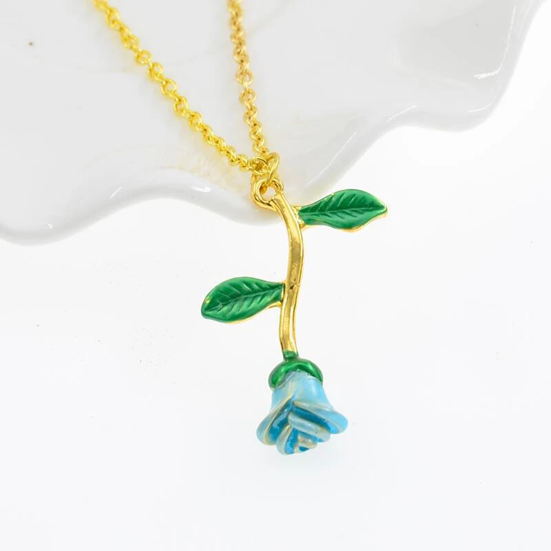 Blue Green necklace DoreenBeads модный эмалевый кулон для женщин, девушек, розовое золото, красный цветок розы, кулон 50 см(19 5/")-45 см(17 6/8"), длинный 1 шт - Metal Color: Blue Green necklace