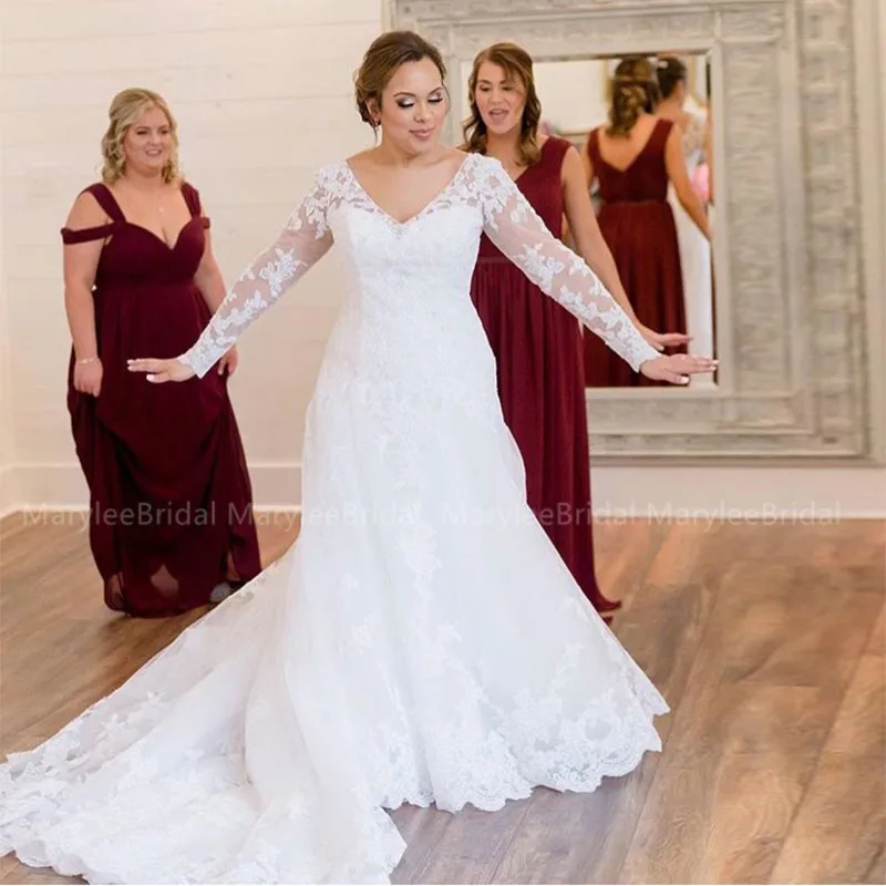 Женское свадебное платье трапеция с длинным рукавом блестками и аппликацией со