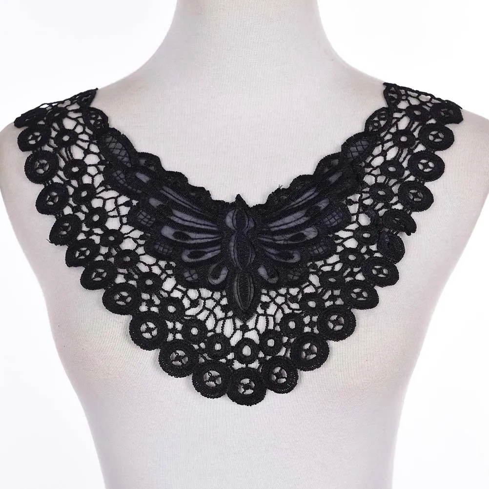 

New 1PC White Balck Embroidered Floral Lace Neckline Neck Collar Trim Clothes Sewing Applique Embroidery edge