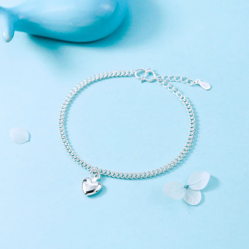 

925 Sterling Silver Heart Bead Charm Bracelet For Women Bracelet &Bangle Fashion Birthday Party Jewelry SL266