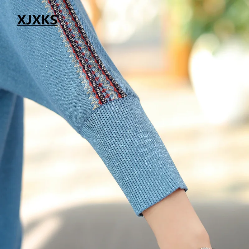 Женский тонкий свитер XJXKS свободный шерстяной вязаный Топ с принтом в виде