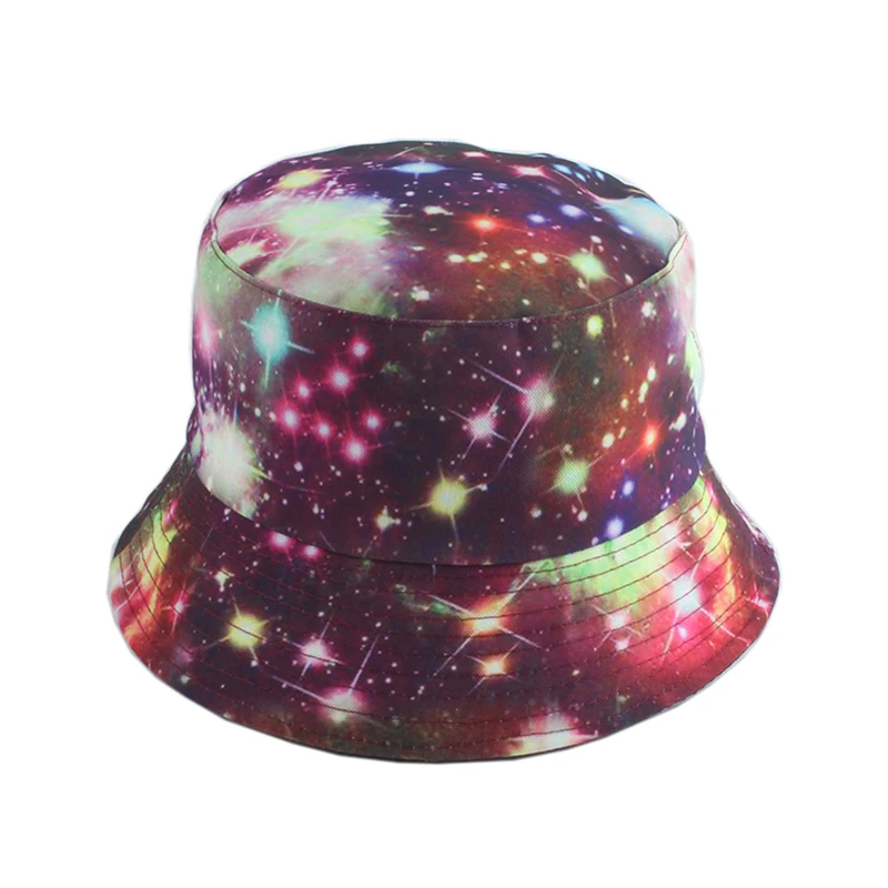 

Street Harajuku Hip Hop Gorro Bucket Hat For Women Men Fashion Galaxy Print Fishing Hat Reversible Panama Bob Cap