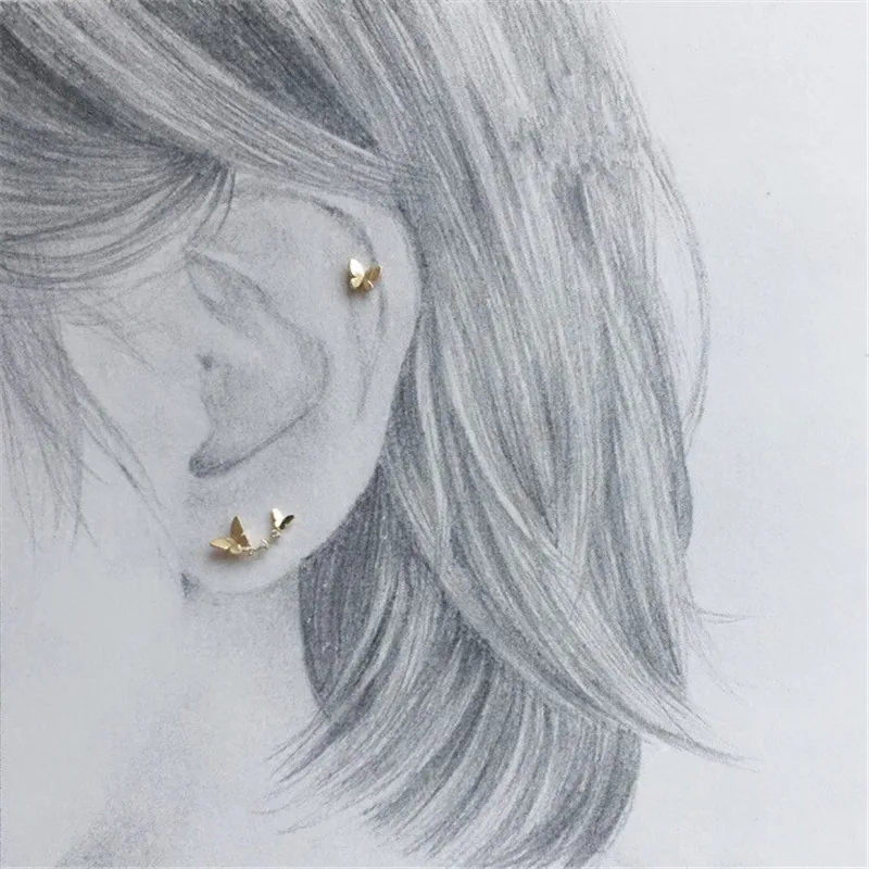 Женские серьги с двойной бабочкой из серебра 925 пробы паве бриллиантов