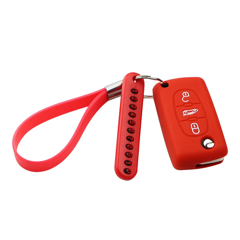 3 Button Red Автомобильный складной ключ силиконовый чехол для PEUGEOT 407 307 308 607 для Citroen C4 C5 дистанционный брелок крышка Защита Набор телефонная карточка - Название цвета: 3 Button Red